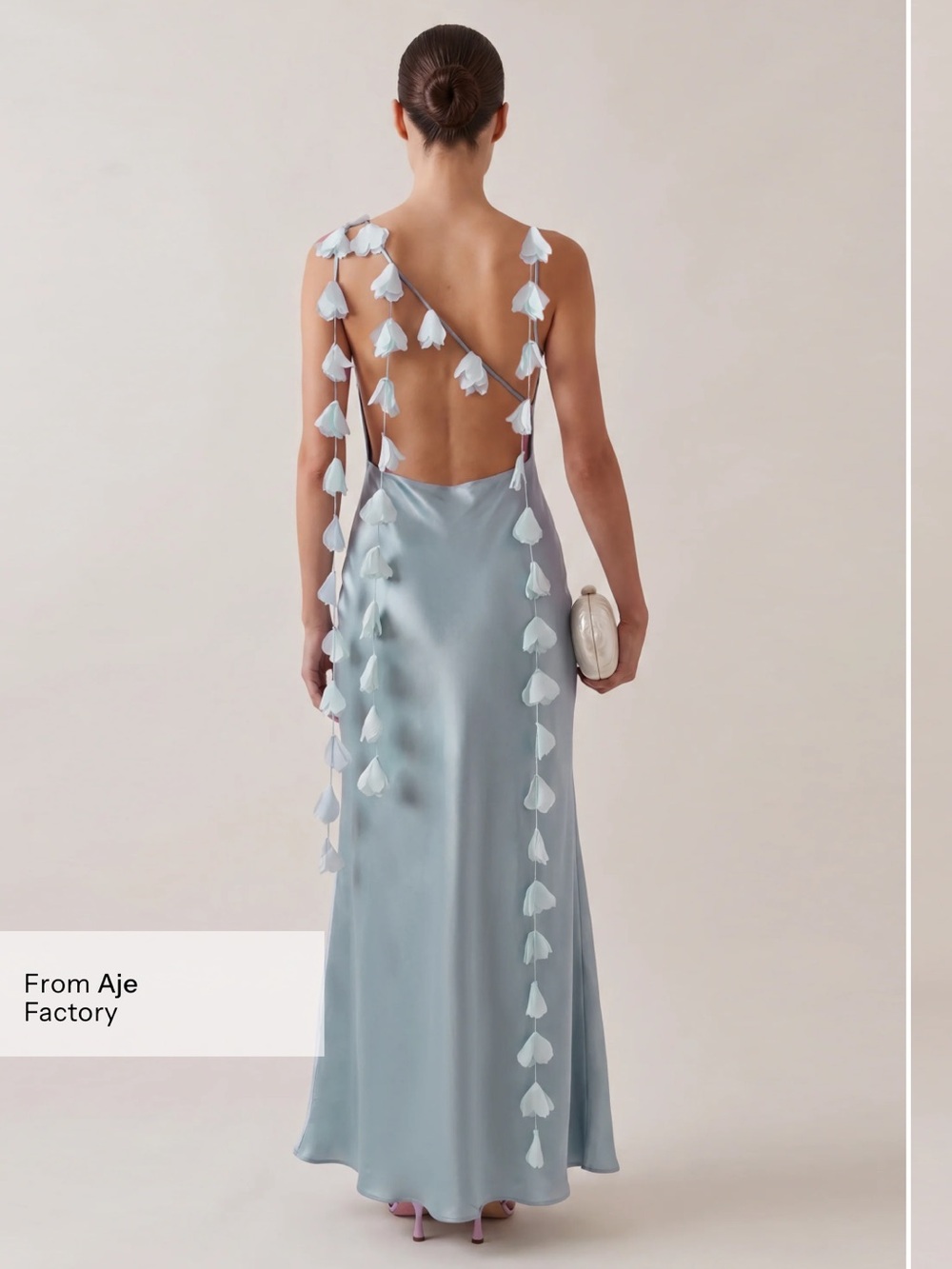 Few Moda OPT Ingrid Maxi Dress with Cowl Neck and back petal detail. Light blue